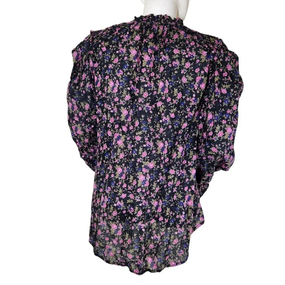Free People womens Blouse Size S Meant To Be Smocked Floral Black Combo (20)